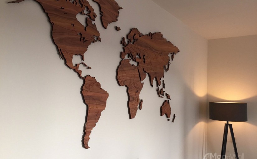 Wereldkaart van hout palisander